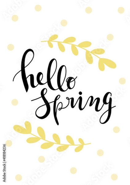 Obraz Happy Mother's Day. Hello Spring. Hand drawn scandinavian style vector illustration for card, poster, banner template with flowers, plant and hand drawn lettering