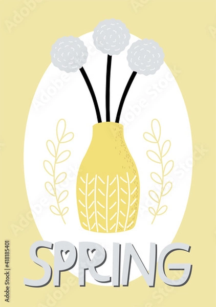 Obraz Happy Mother's Day. Hello Spring. Hand drawn scandinavian style vector illustration for card, poster, banner template with flowers, plant and hand drawn lettering happy spring