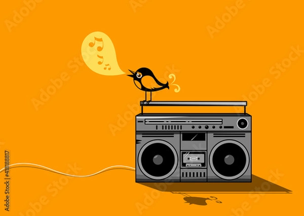 Fototapeta Bird with boombox vector illustration