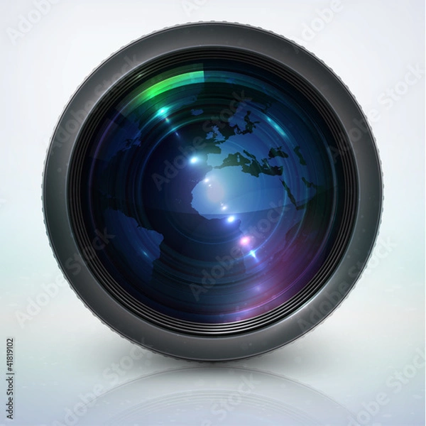 Fototapeta camera lens with globe