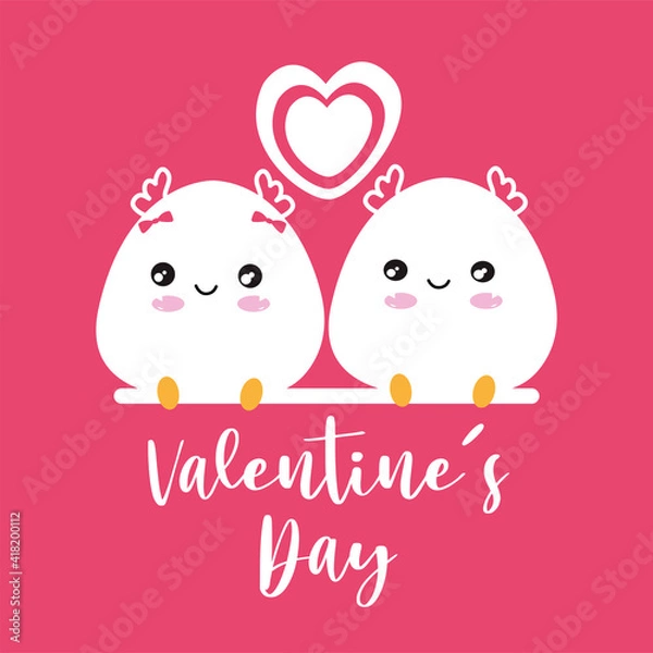 Fototapeta Happy valentines day card. Cute eggs cartoon kawaii - Vector