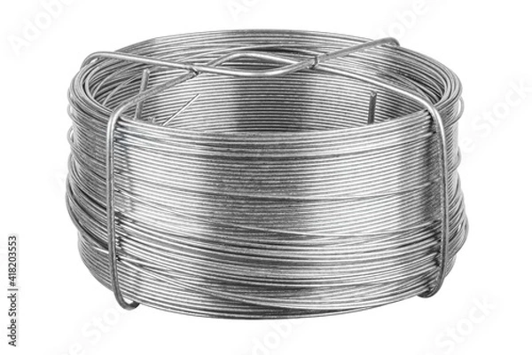 Obraz Galvanized wire coil in holder isolated on white background