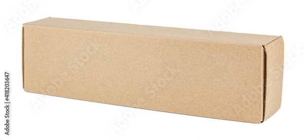 Obraz Long rectangle brown cardboard box isolated on a white background