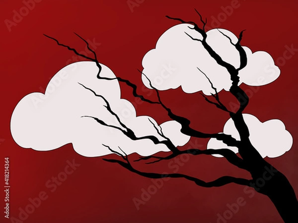 Fototapeta Red Asian background cover texture design. Simple line art illustration wave style