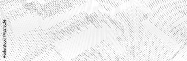 Fototapeta Abstract White Grey background. Technology line pattern with dots. 3d surface. Futuristic vector illustration