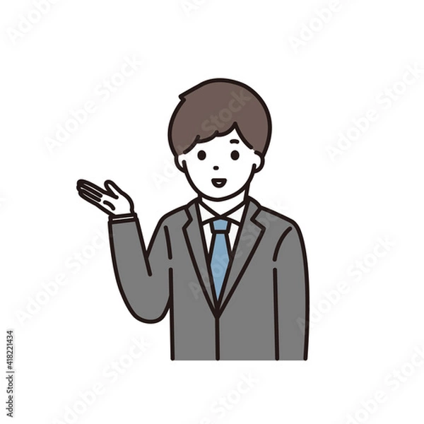 Fototapeta 笑顔で案内をするスーツ姿の若い男性