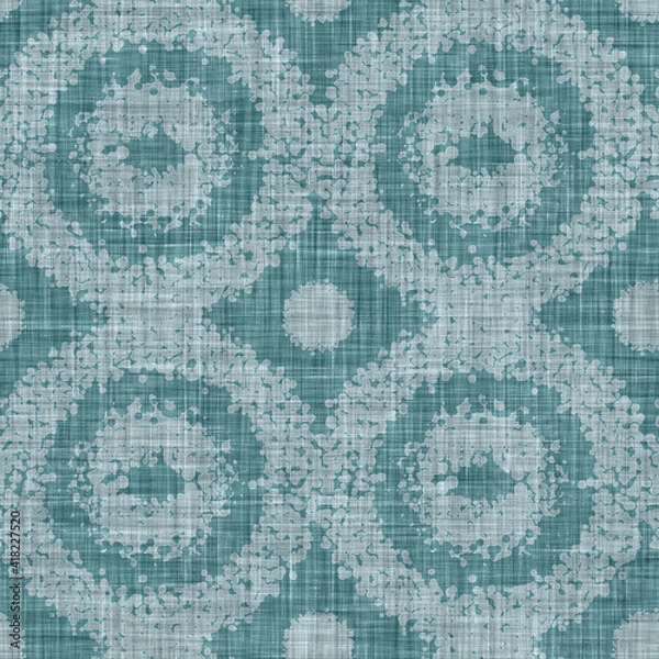 Fototapeta Aegean teal mottled patterned linen texture background. Summer coastal living style home decor fabric effect. Sea green wash grunge distressed blur material. Decorative textile seamless pattern 
