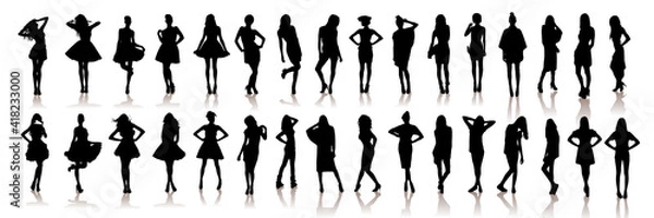 Obraz Various silhouettes beautiful model girls . Vector