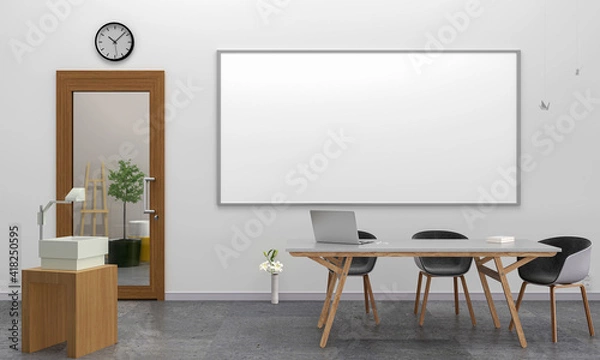 Fototapeta Modern Classroom for education with whiteboard for mockup, 3d rendering