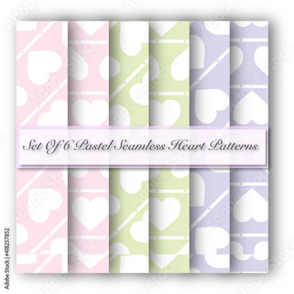 Fototapeta Set of 6 seamless Pastel Heart Patterns