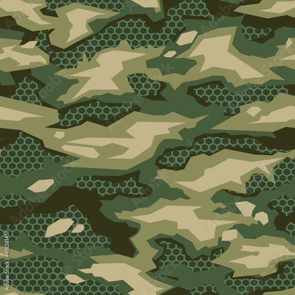 Fototapeta Camouflage seamless geometric pattern. Abstract camo geometric. Print on fabric on clothes. Vector graphics