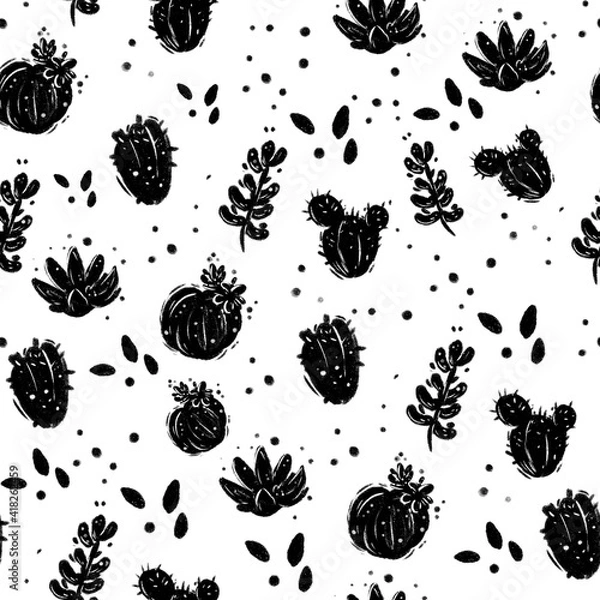 Fototapeta seamless pattern of black and white blots black cacti