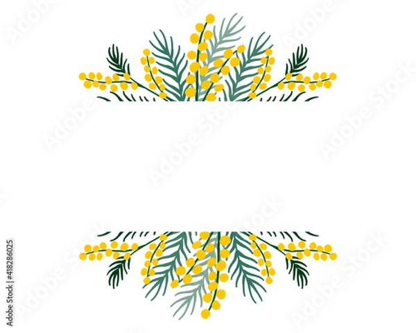 Fototapeta Frame made of mimosa threads with place for text.