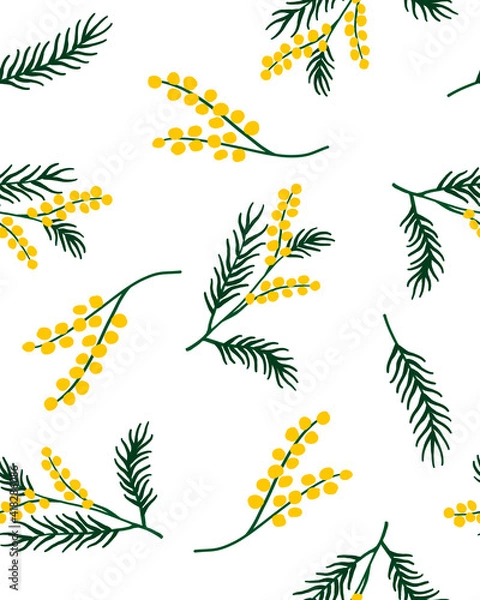 Fototapeta seamless pattern hand-drawn mimosa twigs