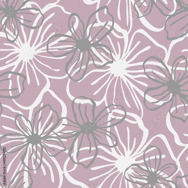 Fototapeta floral seamless pattern. Lines vector buds, line art