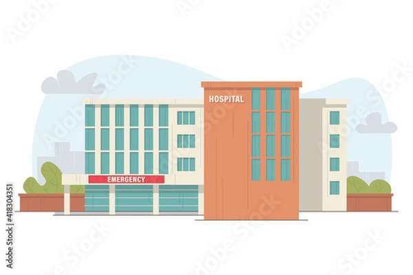 Fototapeta Hospital and emergency building isolated on white background. Vector illustration.