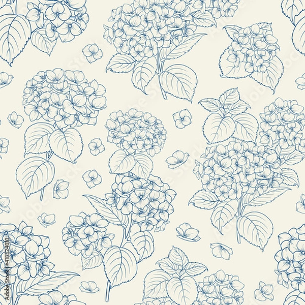 Obraz Seamless floral pattern with Hydrangea. Vector illustration.