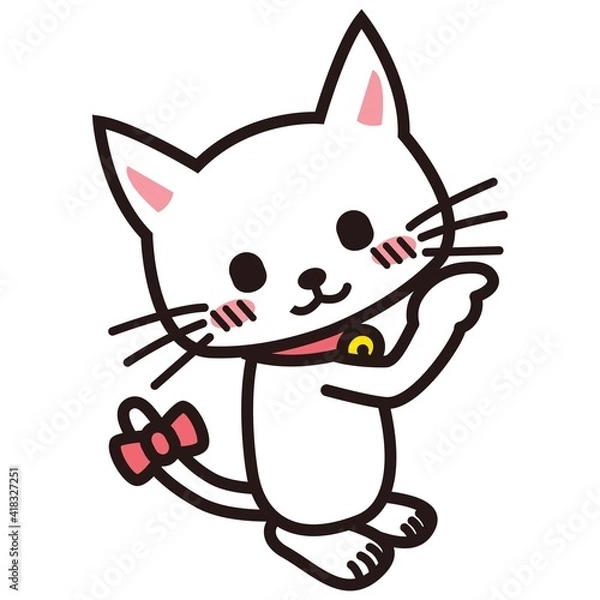 Fototapeta 指をさして注目をさそう白い猫