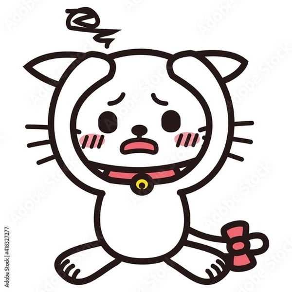 Fototapeta 失敗して頭を抱える白い猫