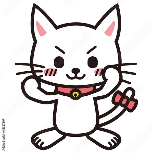 Fototapeta ガッツポーズで自信満々な白い猫