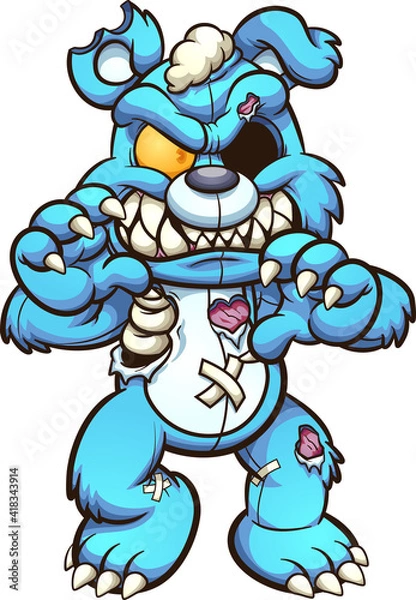 Fototapeta Zombie teddy bear walking towards the camera cartoon character. Vector clip art illustration with simple gradients. All on a single layer.
