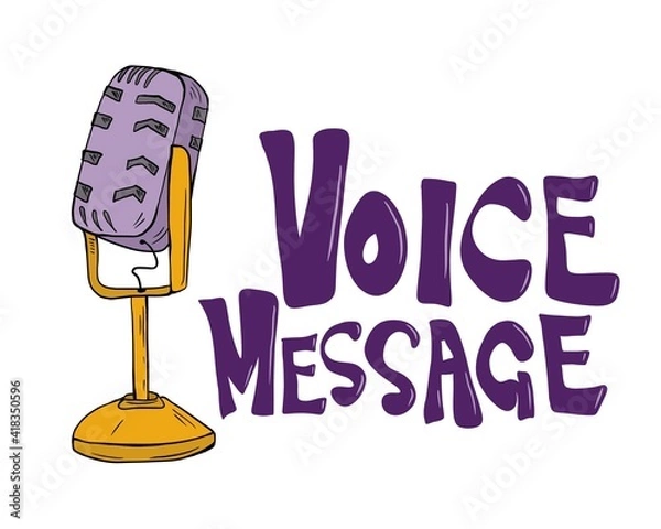 Fototapeta Microphone hand drawn cartoon illustration. Simple template. Voice message, podcast, radio, interview. Music and sound theme