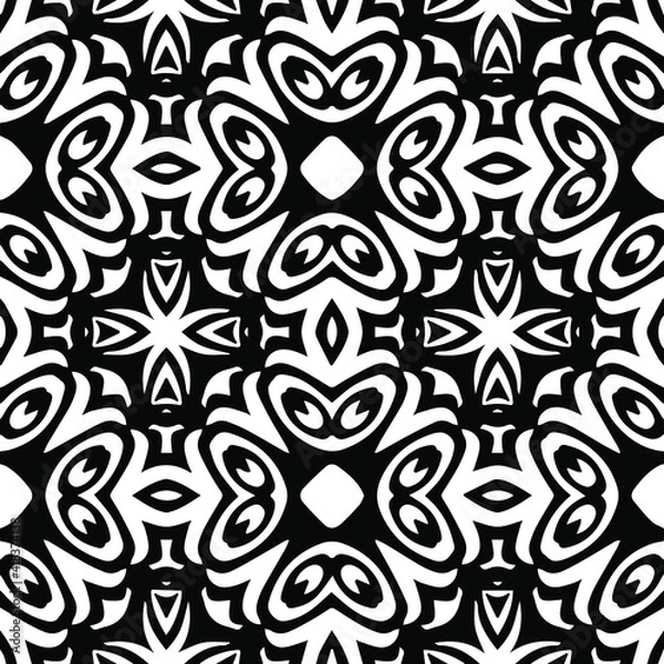 Fototapeta Geometric vector pattern with triangular elements. Seamless abstract ornament for wallpapers and backgrounds. Black and white patterns..
