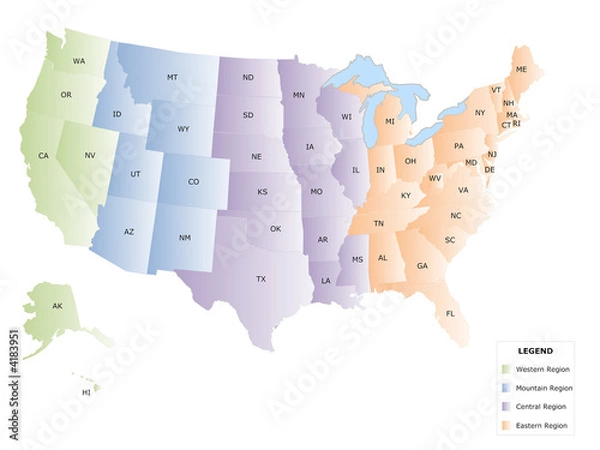 Fototapeta USA map with names of states