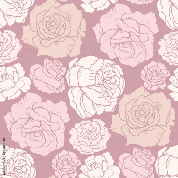 Fototapeta Seamless hand draw floral background pattern with blooming roses vector abstract design.