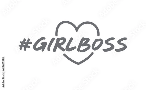 Obraz Girl boss lettering text and hash tag with heart doodle. Fashion illustration tee slogan design for t shirts, prints, posters etc.