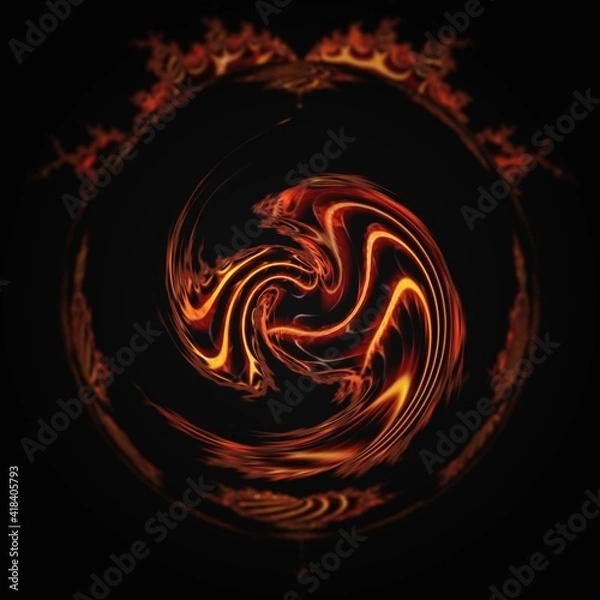 Fototapeta red-hot lava flow shape and designs based on a Mandelbrot fractal pattern on a black background
