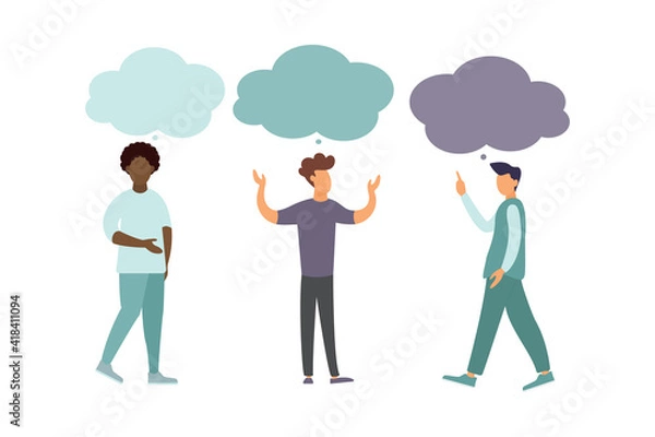 Fototapeta Vector illustration, flat style, people talk. People with thoughts on a white background.