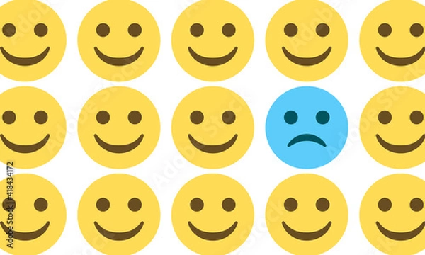 Fototapeta smiling emoji pattern with one frowning face on white background,concept vector illustration
