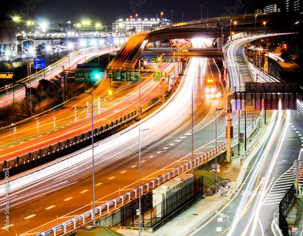 Obraz 夜の高速道路とジャンクション