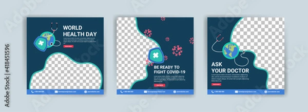 Obraz World health day. Social media post templates for world health day. Education about world health day.