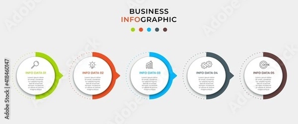 Fototapeta Business Infographic design template Vector with icons and 5 five options or steps. Can be used for process diagram, presentations, workflow layout, banner, flow chart, info graph