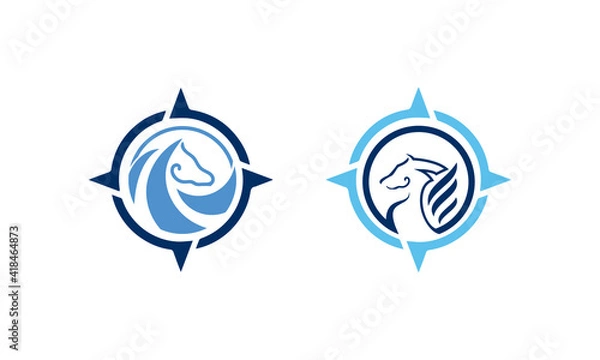 Fototapeta compass horse vector logo template, easy to edit and suitable for use anywhere