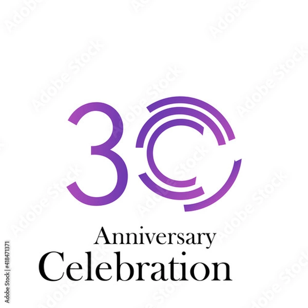 Obraz 30 Years Anniversary Celebration Purple Color Vector Template Design Illustration