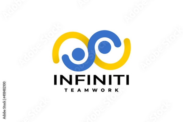 Fototapeta combination of teamwork symbol and infinity shape. isolated community logo vector template.