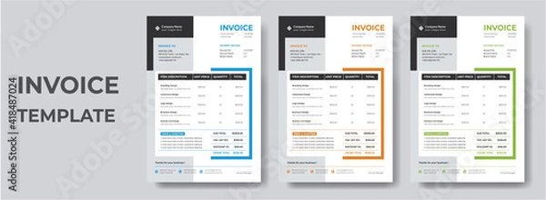 Obraz Minimal Corporate Business Invoice design template vector illustration bill form price invoice. Creative invoice template vector. business stationery design payment agreement design template