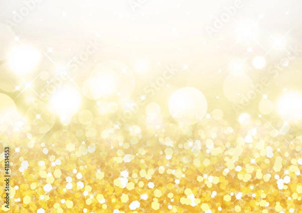 Fototapeta ラメ風6角形の背景と透明感のあるボケ　背景素材（ゴールド）