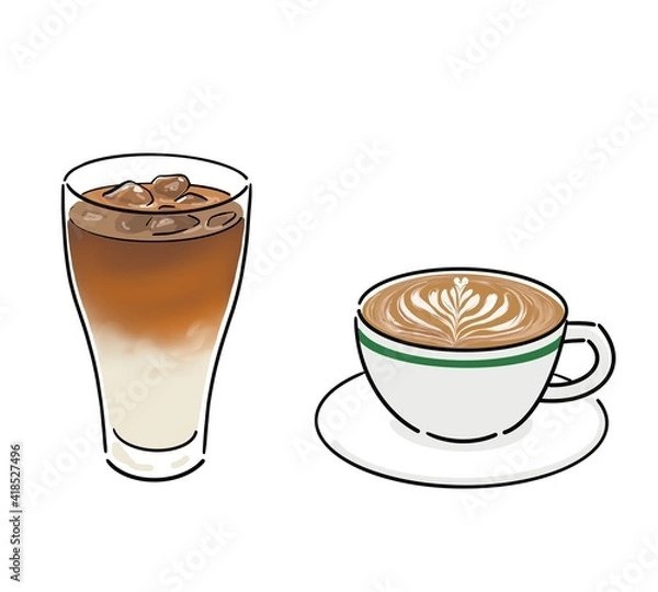 Fototapeta カフェラテ　アイス　ホット　ラテアート