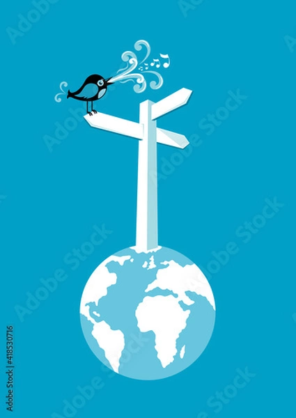Fototapeta Bird sat on signpost vector illustration