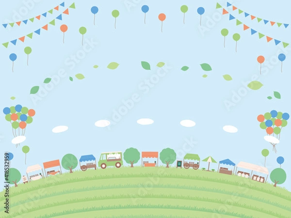 Obraz シンプルな初夏のフリーマーケットの背景イラスト 丘バージョン