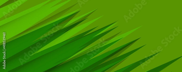 Obraz Green wide banner abstract background. Elegant green and turquoise banner in geometric style. Fluid gradient waves with shadow lines and glowing light effect, modern flowing motion abstract background