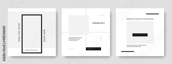 Obraz minimal editable social media layouts with black accent and place for photos, simple square design for instagram and facebook