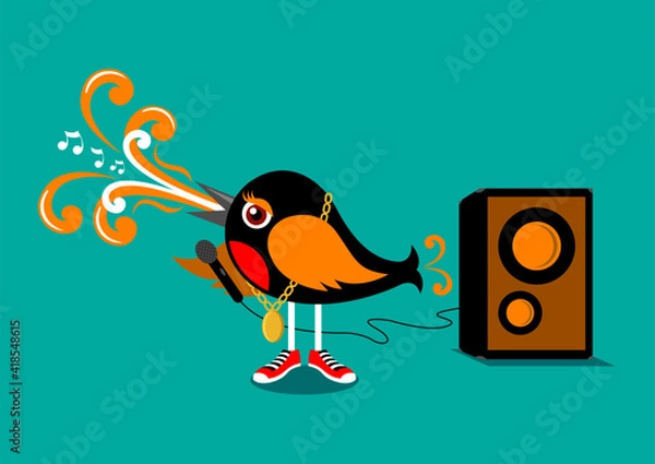 Fototapeta Bird singing with gold chain vector illustration