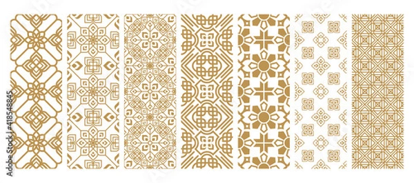 Fototapeta Set islamic oriental ornamental floral geometric arabesque seamless pattern. East motif pattern on white background vector illustration