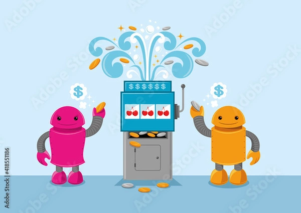 Fototapeta Gambling robots vector illustration