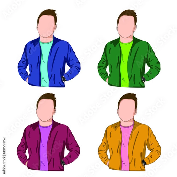 Fototapeta guy in jackets of different colors on a white background